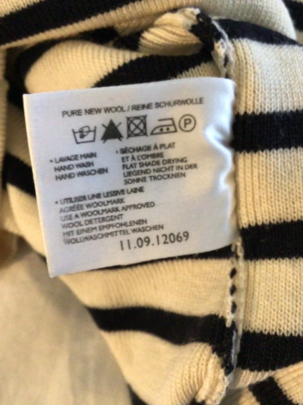 Saint James - Pure wool striped navy blue and cream quarter-zip sweater size 38 - Picture 13 of 16